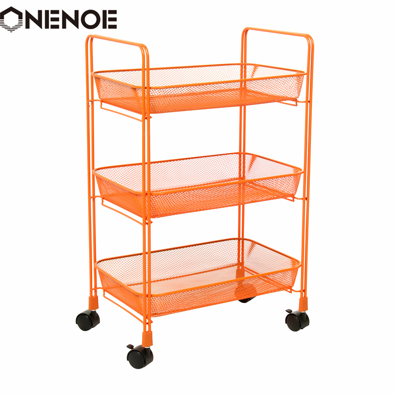 Onenoe Design โมเดิร์นโลหะขยาย 3 ชั้นจัดเก็บออแกไนเซอร์ยูทิลิตี้รถเข็นกลิ้งสำหรับห้องครัวหนักหนักรถเข็นเคลื่อนย้ายได้พร้อมตะกร้า