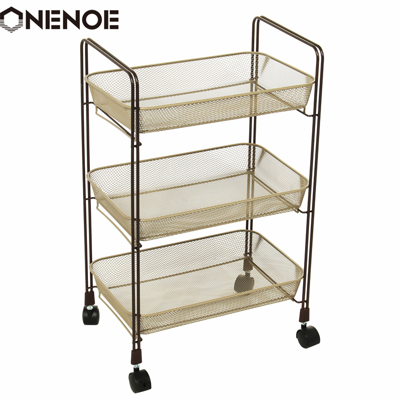 Onenoe Design โมเดิร์นโลหะขยาย 3 ชั้นจัดเก็บออแกไนเซอร์ยูทิลิตี้รถเข็นกลิ้งสำหรับห้องครัวหนักหนักรถเข็นเคลื่อนย้ายได้พร้อมตะกร้า