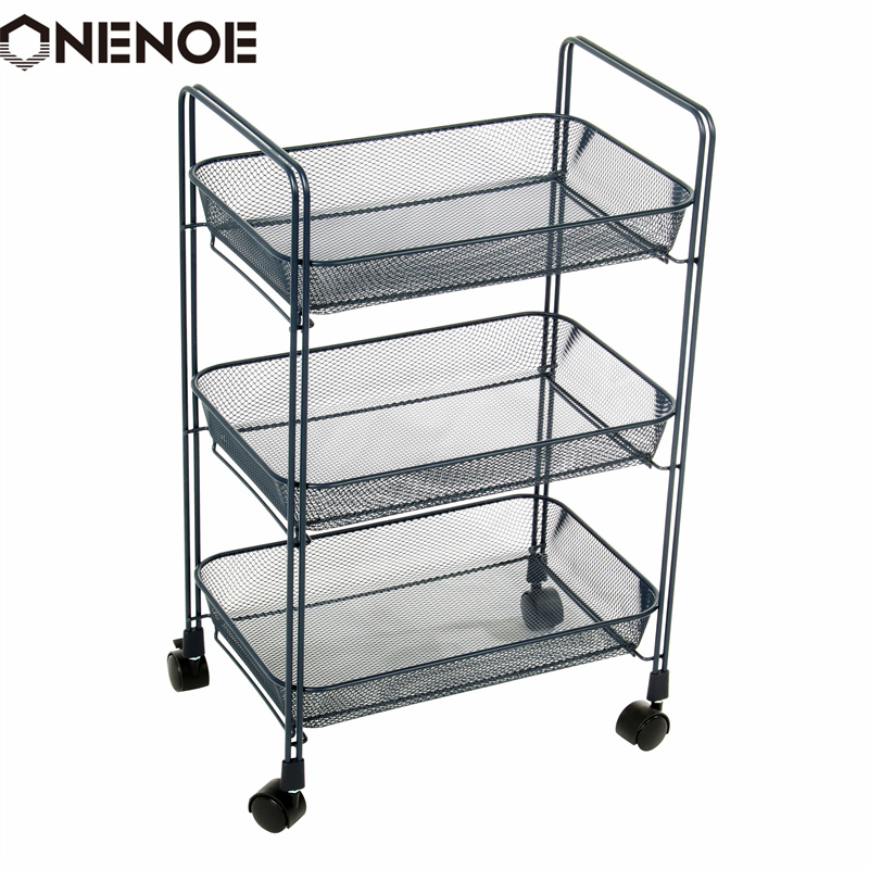 Onenoe Design โมเดิร์นโลหะขยาย 3 ชั้นจัดเก็บออแกไนเซอร์ยูทิลิตี้รถเข็นกลิ้งสำหรับห้องครัวหนักหนักรถเข็นเคลื่อนย้ายได้พร้อมตะกร้า