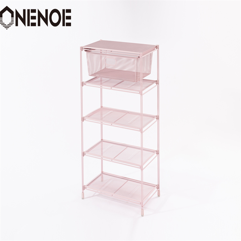 Onenoe Simple Wire Metal Mesh Storage Storage Shote Shotes ชั้นวางเสื้อผ้าชั้นวางตู้หนังสือชั้นวางตู้หนังสือพร้อม 5 ชั้นสำหรับร้านค้าซูเปอร์มาร์เก็ตของโรงแรม