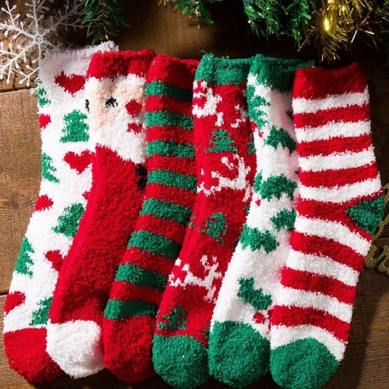 นิวแอนตี้ลื่นในร่ม Cozy Soft Custom Warm Fluffy Fuzzy Christmas Socks
