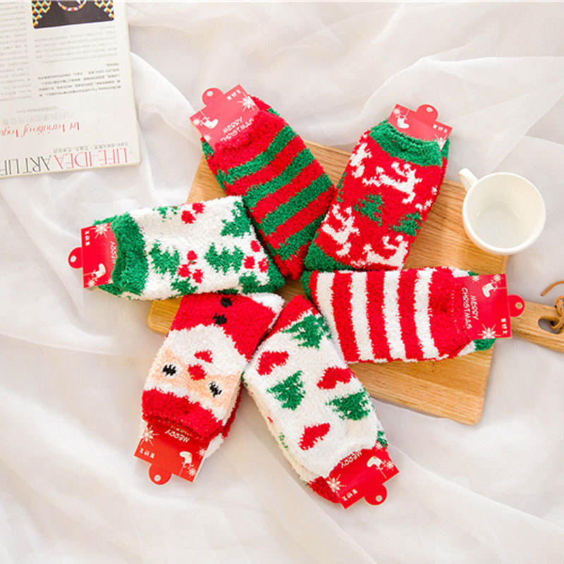นิวแอนตี้ลื่นในร่ม Cozy Soft Custom Warm Fluffy Fuzzy Christmas Socks