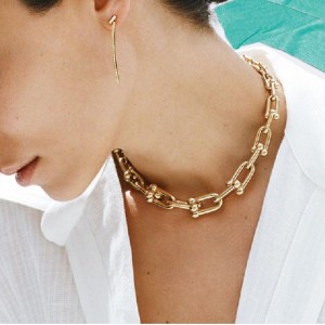 สร้อยคอโซ่หนาหญิงยุโรปและสหรัฐอเมริกา Ins Light ซอกฮอร์สชูเบลโซ่คอโซ่