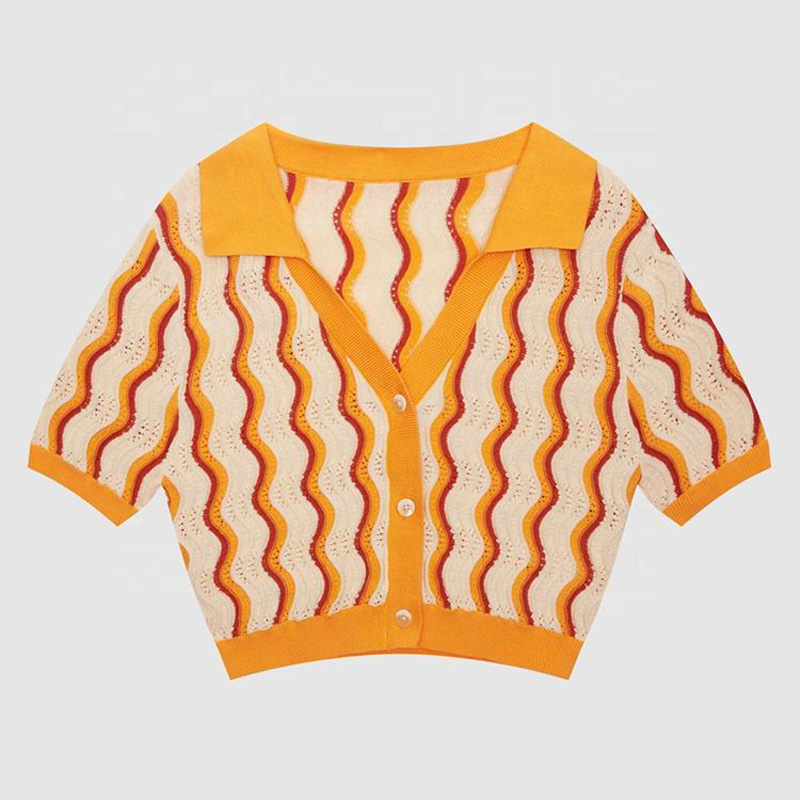 2023 การออกแบบใหม่ผู้หญิงที่กำหนดเอง \\ s knitwear v คอหลวมสีทึบฤดูใบไม้ผลิเสื้อยืดฤดูร้อนเสื้อยืดเสื้อโค้ทถักนิตติ้งเสื้อสเวตเตอร์