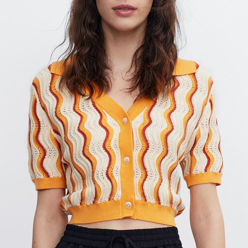 2023 การออกแบบใหม่ผู้หญิงที่กำหนดเอง \\ s knitwear v คอหลวมสีทึบฤดูใบไม้ผลิเสื้อยืดฤดูร้อนเสื้อยืดเสื้อโค้ทถักนิตติ้งเสื้อสเวตเตอร์