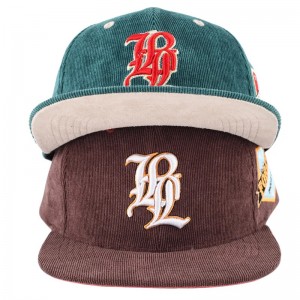 การปักบุรุษแบบกำหนดเอง 5 แผง snapback corduroy หมวกหมวกหมวก