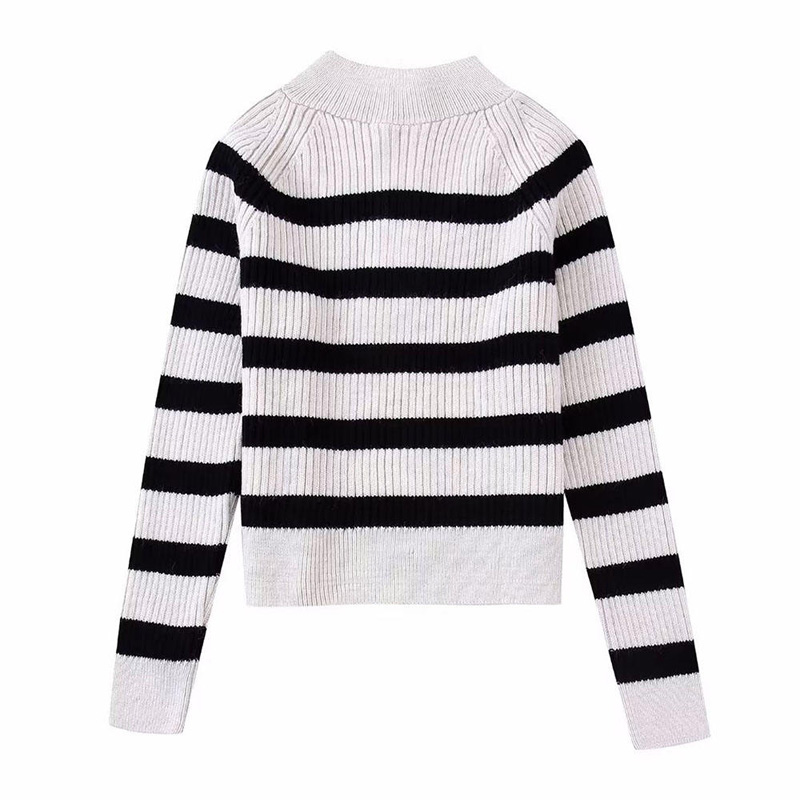 Autumn Fashion Stripe Knitted Sweater Vintage แขนยาวหญิงสาวเสื้อตัวเมียสุดเก๋ไก๋