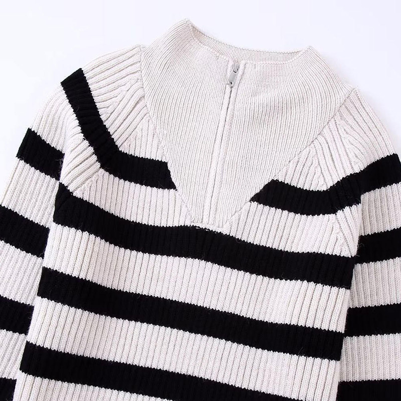 Autumn Fashion Stripe Knitted Sweater Vintage แขนยาวหญิงสาวเสื้อตัวเมียสุดเก๋ไก๋