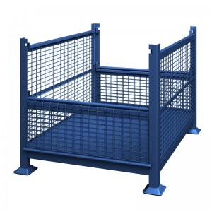 คอนเทนเนอร์ลวดลวดโลหะที่มีประตูลดลงครึ่งหนึ่ง - ยุบได้