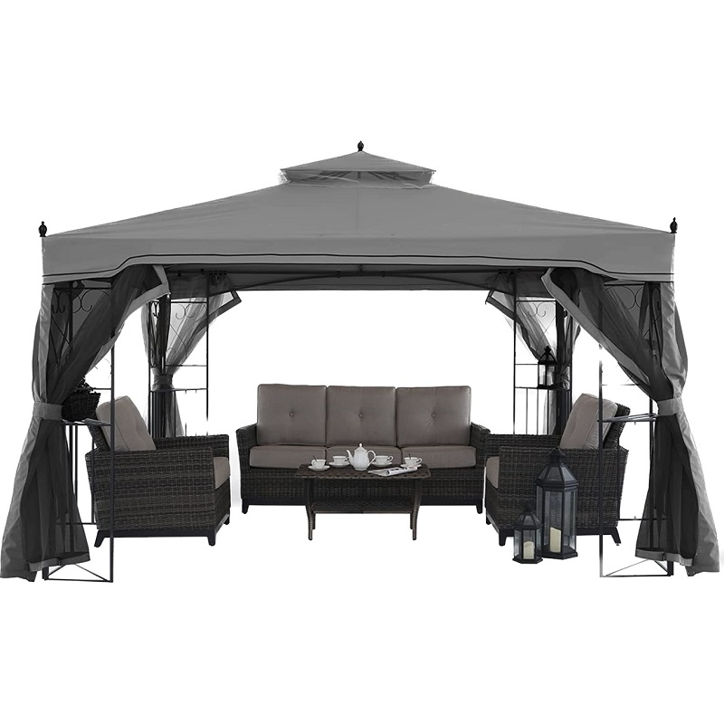 10 \\ 'x 10 \\' เหล็กศาลากลางแจ้งสวน Gazebo Canopy พร้อมผ้าม่านตาข่ายที่ถอดออกได้