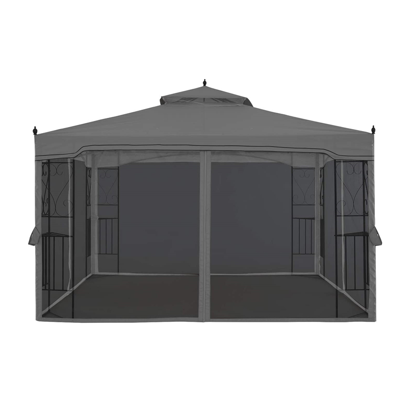 10 \\ 'x 10 \\' เหล็กศาลากลางแจ้งสวน Gazebo Canopy พร้อมผ้าม่านตาข่ายที่ถอดออกได้
