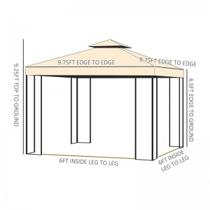 10 \\\\ \'x 10 \\\\\' Metal Outdoor Patio Gazebo Garden Canopy พร้อมผ้าม่านตาข่ายที่ถอดออกได้