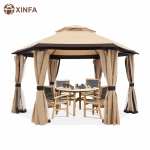 10 \\\\ \'x10 \\\\\' Gazebos สำหรับ Patios Outdoor Hexagonal Gazebo พร้อมตาข่ายและผ้าม่านความเป็นส่วนตัว
