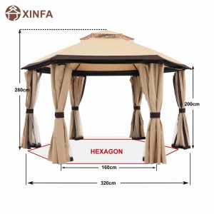 10 \\\\ \'x10 \\\\\' Gazebos สำหรับ Patios Outdoor Hexagonal Gazebo พร้อมตาข่ายและผ้าม่านความเป็นส่วนตัว