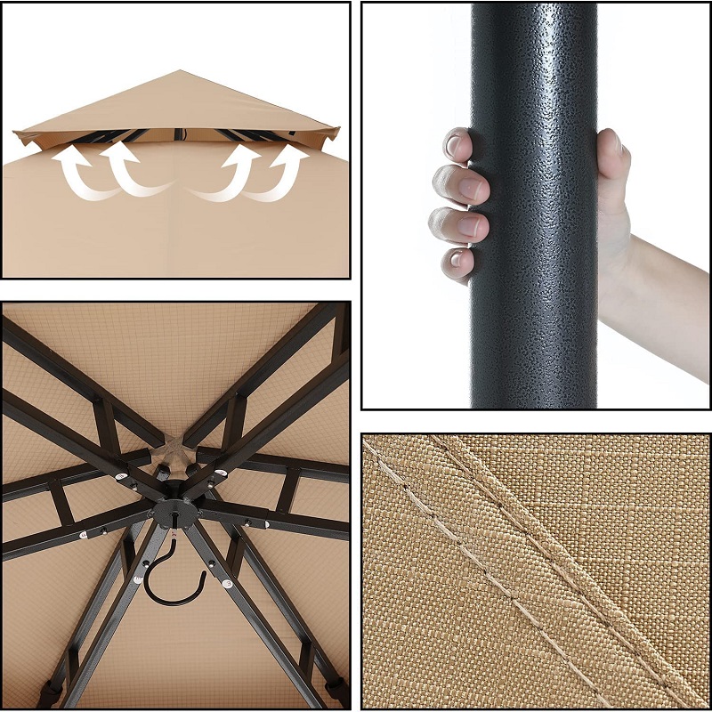 10 \\ 'x10 \\' Gazebos สำหรับ Patios Outdoor Hexagonal Gazebo พร้อมตาข่ายและผ้าม่านความเป็นส่วนตัว