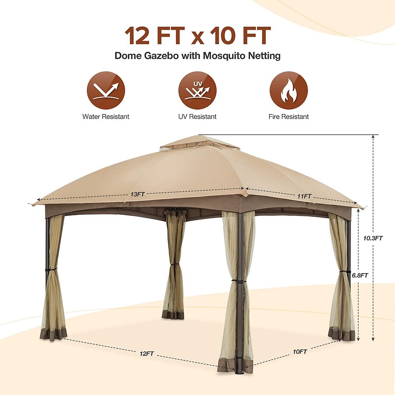 10x 12 Patio Dome Gazebo w/mosquito ตาข่ายสองชั้นด้านบนสุดสำหรับสนามหญ้าสวนหลังบ้าน