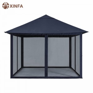 10x 10ft กลางแจ้ง Patio Gazebo Canopy พร้อมตาข่ายยุงสำหรับสนามหญ้า, สวน, สวนหลังบ้าน, สีน้ำเงิน
