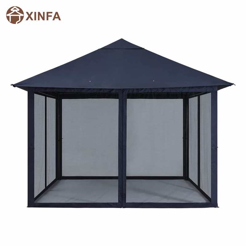 10x 10ft กลางแจ้ง Patio Gazebo Canopy พร้อมตาข่ายยุงสำหรับสนามหญ้า, สวน, สวนหลังบ้าน, สีน้ำเงิน