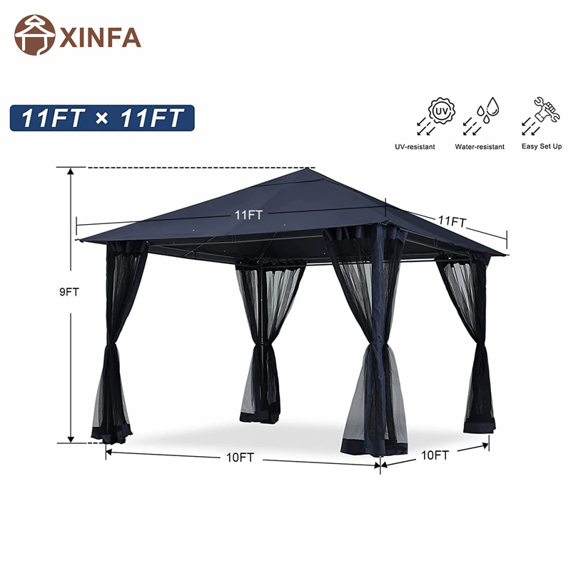 10x 10ft กลางแจ้ง Patio Gazebo Canopy พร้อมตาข่ายยุงสำหรับสนามหญ้า, สวน, สวนหลังบ้าน, สีน้ำเงิน