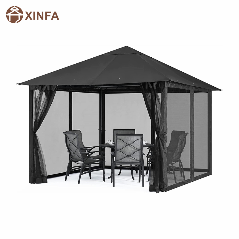 10x 10ft กลางแจ้ง Patio Gazebo Canopy พร้อมตาข่ายยุงสำหรับสนามหญ้า, สวน, สวนหลังบ้าน, สีดำ