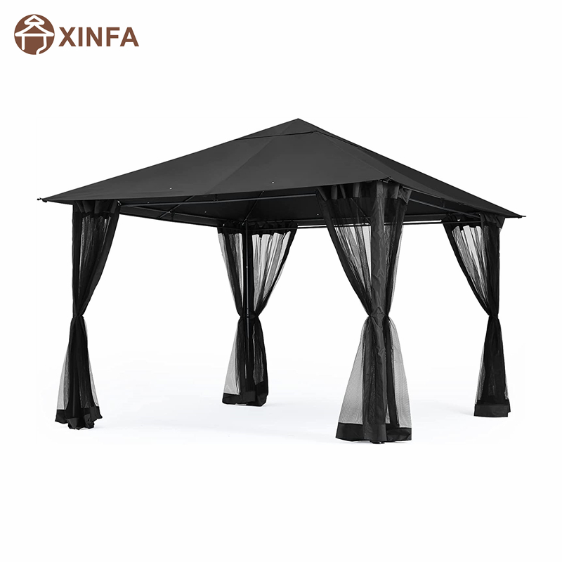 10x 10ft กลางแจ้ง Patio Gazebo Canopy พร้อมตาข่ายยุงสำหรับสนามหญ้า, สวน, สวนหลังบ้าน, สีดำ