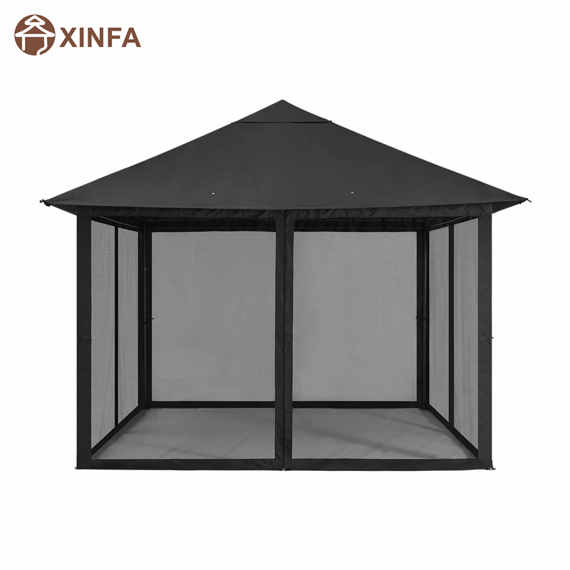 10x 10ft กลางแจ้ง Patio Gazebo Canopy พร้อมตาข่ายยุงสำหรับสนามหญ้า, สวน, สวนหลังบ้าน, สีดำ