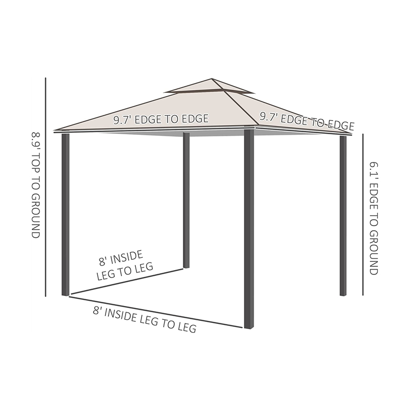 10 \\ 'x 10 \\' เต็นท์หลังคาระเบียงกลางแจ้งที่มีผนังตาข่าย, หลังคา 2 ชั้นสำหรับสนามหลังบ้าน, สีเบจ