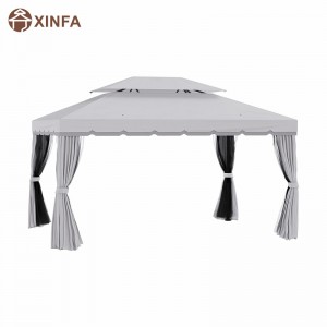 10 \\\\ \'x 13 \\\\\' Patio Gazebo Roof Double Roof Outdoor Gazebo Canopy Shelter พร้อมตาข่าย&ผ้าม่านสีเทา