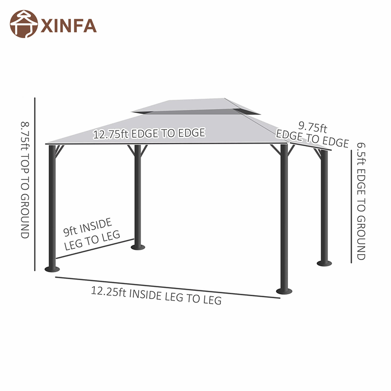 10 \\ 'x 13 \\' Patio Gazebo Roof Double Roof Outdoor Gazebo Canopy Shelter พร้อมตาข่าย&ผ้าม่านสีเทา