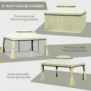 10 \\\\ \'x 13 \\\\\' Patio Gazebo Roof Double Roof Outdoor Gazebo Shelter ที่พักพิงพร้อมตาข่าย&ผ้าม่านสีเหลืองอ่อน