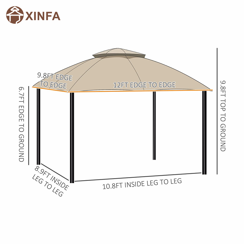 12 \\ 'x 10 \\' เต็นท์ศาลากลางแจ้ง 2 ระดับสำหรับลานบ้านที่มีแก่นของตาข่ายซิปสีเบจเบจ
