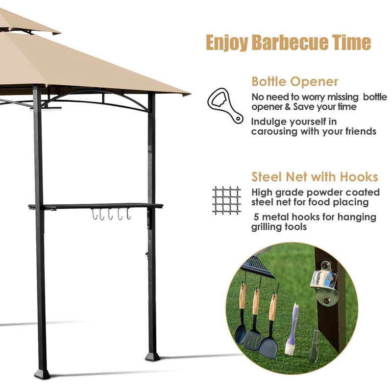 8 \\ 'x 5 \\' หลังคา 2 ชั้น Gazebo Gazebo กลางแจ้ง Patio Barbecue Gazebo Shelter ที่มีโครงเหล็กแข็งแรง