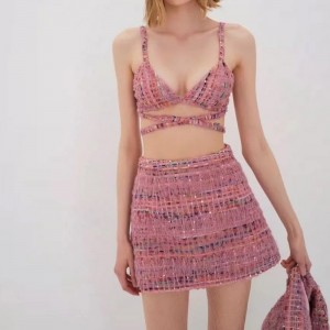 Retro Temperament Fragrance ชุดสูท Tweed Slim Skirt