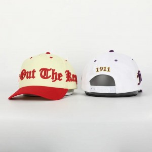 แบบกำหนดเองคุณภาพสูง 5 แผงโค้งเบสบอลผ้าฝ้ายปีกโค้ง, โลโก้ปักปัก 3D, หมวกพ่อโครงสร้าง