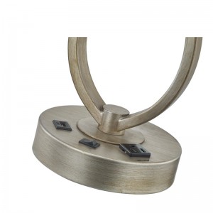 โคมไฟโต๊ะนอนพร้อมสีเงินโบราณโคมไฟโต๊ะพร้อมทางออกที่สะดวกและพอร์ต USB