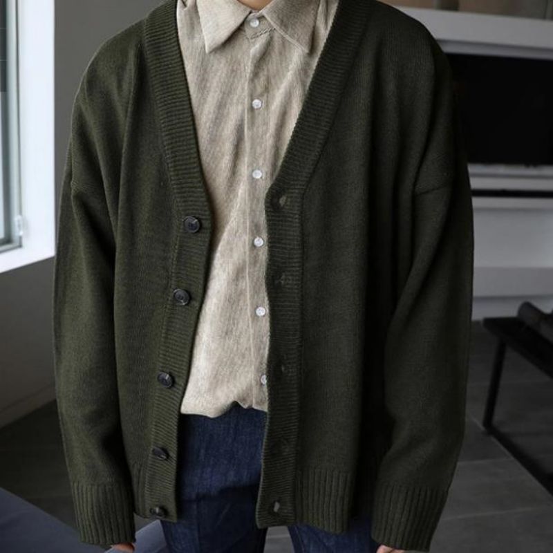 Fall/winter แขนยาวถักนิต Cardigan V-neck เสื้อกันหนาวเสื้อกันหนาว