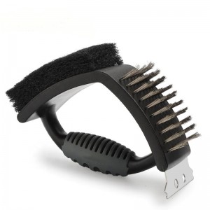 แปรงบาร์บีคิวสแตนเลสสตีล 3-in-1 ย่างแปรงแปรงคู่บาร์บีคิวพร้อมมีดโกนสำหรับบาร์บีคิว