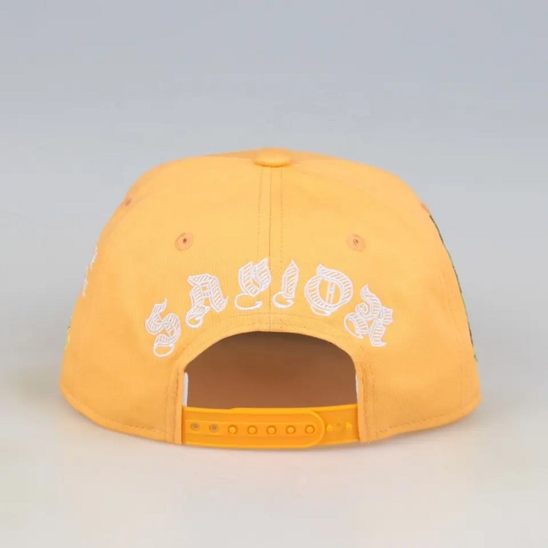 ทำในจีนหกแผง snapback เบสบอลหมวกสำหรับผู้ชาย gorras custom snapbacks หมวกเย็บปักถักร้อยสีเหลือง