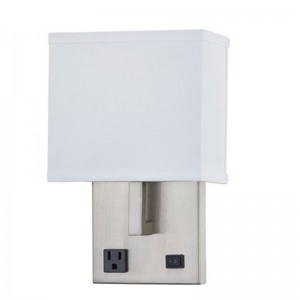 Hospitality Hotel Hand Wall Wall Sconce พร้อมผิวนิกเกิลแปรงและร่มเงาผ้าสี่เหลี่ยมครึ่งที่ห้องพักทั่วไปของโรงแรม