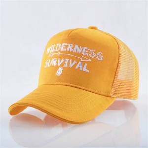 การพิมพ์ที่กำหนดเองสีเหลืองหนังนิ่มผ้าหนังนิ่มโครงสร้าง 6 แผงตาข่ายแคปหมวกหมวกเบสบอลหมวกรถบรรทุก