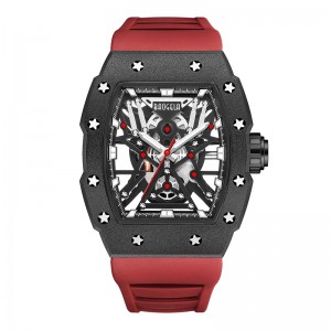 แบรนด์ Baogela Top ที่โดดเด่น Tonneau Mechanical Industrial Style Skeleton Skeleton Luminous Waterproof Sports Watches Steel Silicone Watch 4147