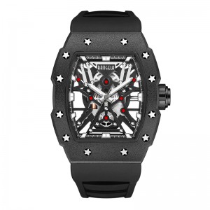 แบรนด์ Baogela Top ที่โดดเด่น Tonneau Mechanical Industrial Style Skeleton Skeleton Luminous Waterproof Sports Watches Steel Silicone Watch 4147