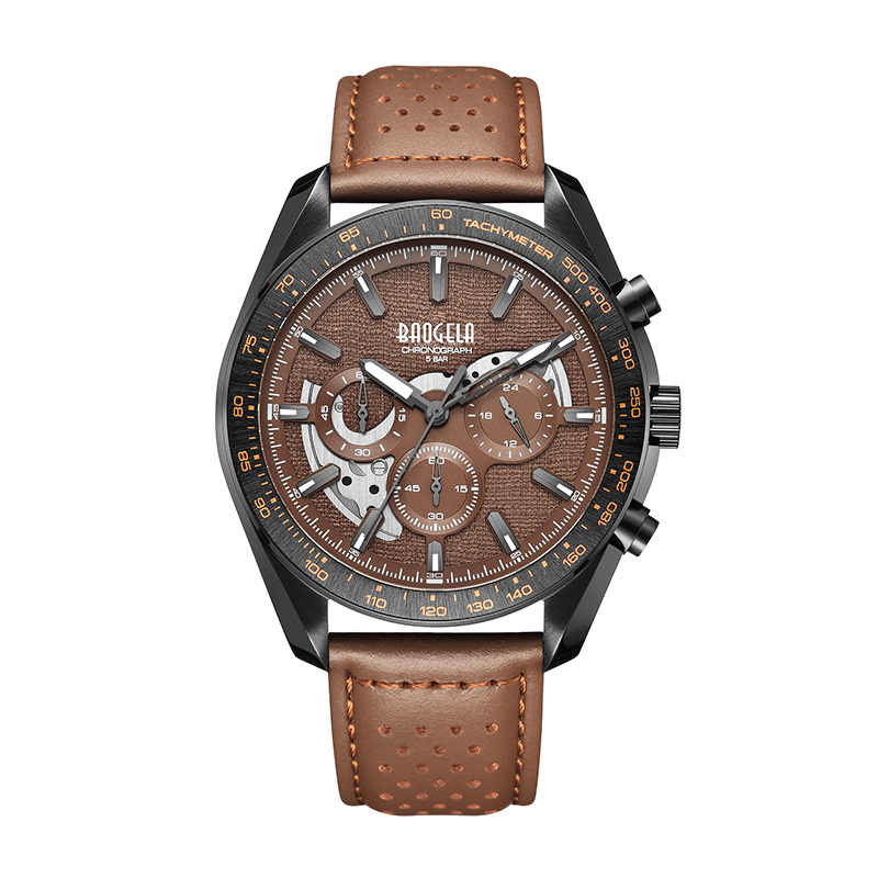 Baogela New Luxury Men Sport Quartz ชายโครโนกราฟชายปฏิทินญี่ปุ่นการเคลื่อนไหว 50 บาร์แบรนด์นาฬิกาข้อมือหนังแท้นาฬิกาข้อมือ 22804