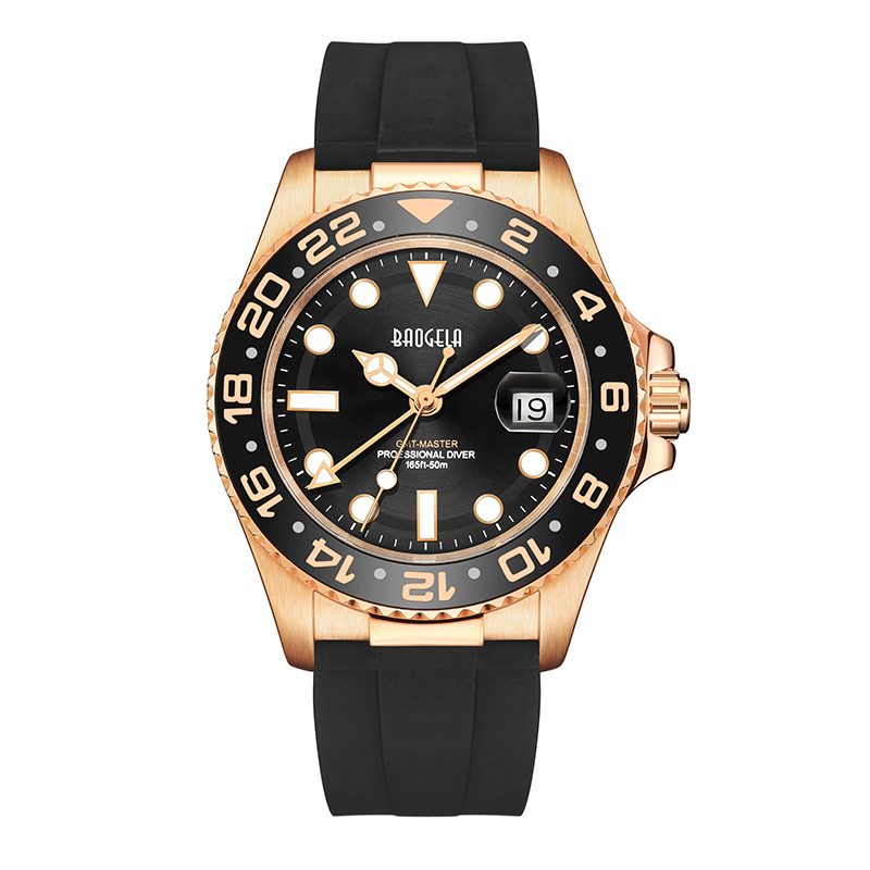 Baogela Top Brand 50m กันน้ำกุหลาบ Gold Watch Men ควอตซ์นาฬิกาดำน้ำแฟชั่นคู่รักกีฬานาฬิกาสวิสเคลื่อนไหวข้อมือ 22805