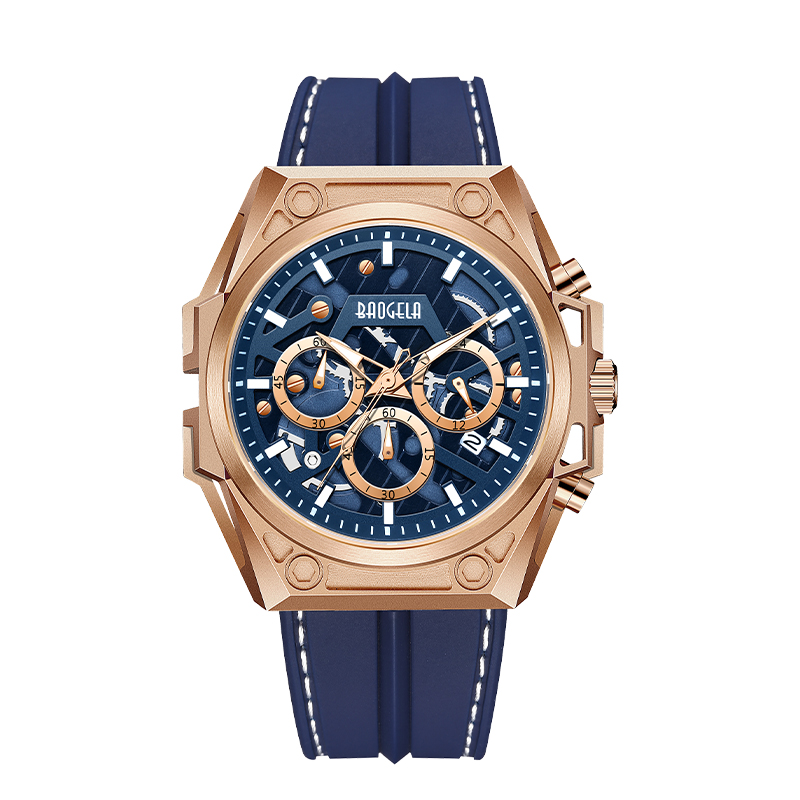 Baogela Luxury Stainless Steel Watches Men หรูหราแบรนด์สปอร์ตสายหนังสายรัดข้อมือข้อมือกันน้ำโครโนกราฟควอตซ์นาฬิกา 22605