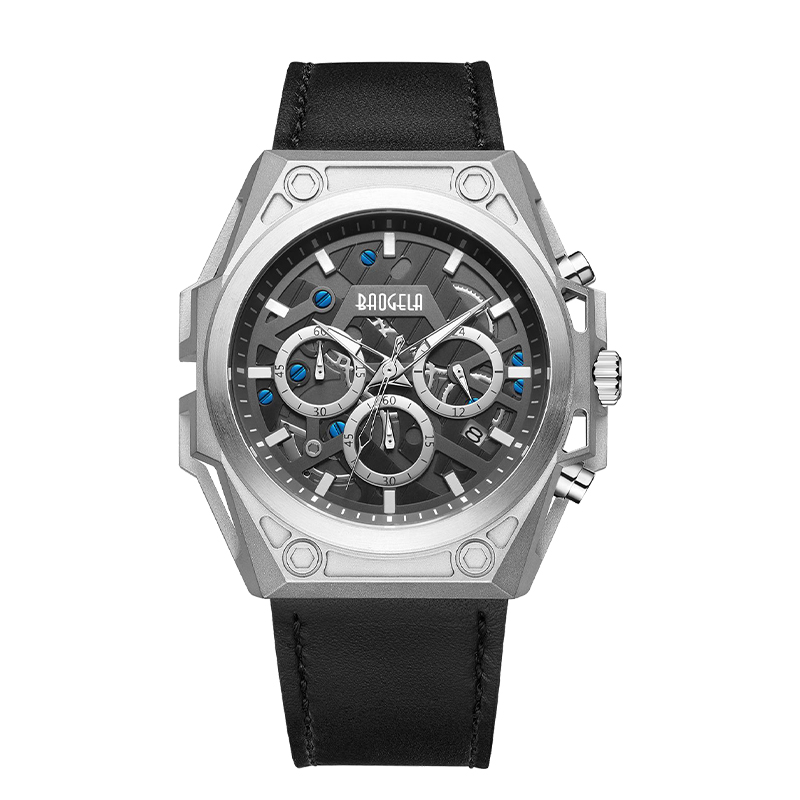 Baogela Luxury Stainless Steel Watches Men หรูหราแบรนด์สปอร์ตสายหนังสายรัดข้อมือข้อมือกันน้ำโครโนกราฟควอตซ์นาฬิกา 22605