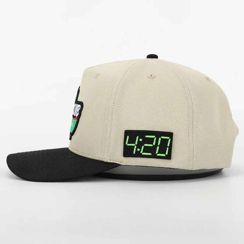 OEM Custom 5 แผงโค้งเบสบอลผ้าฝ้ายปีกกว้าง, Gorras สปอร์ตโปรไฟล์, โลโก้ปักปัก 3 มิติ
