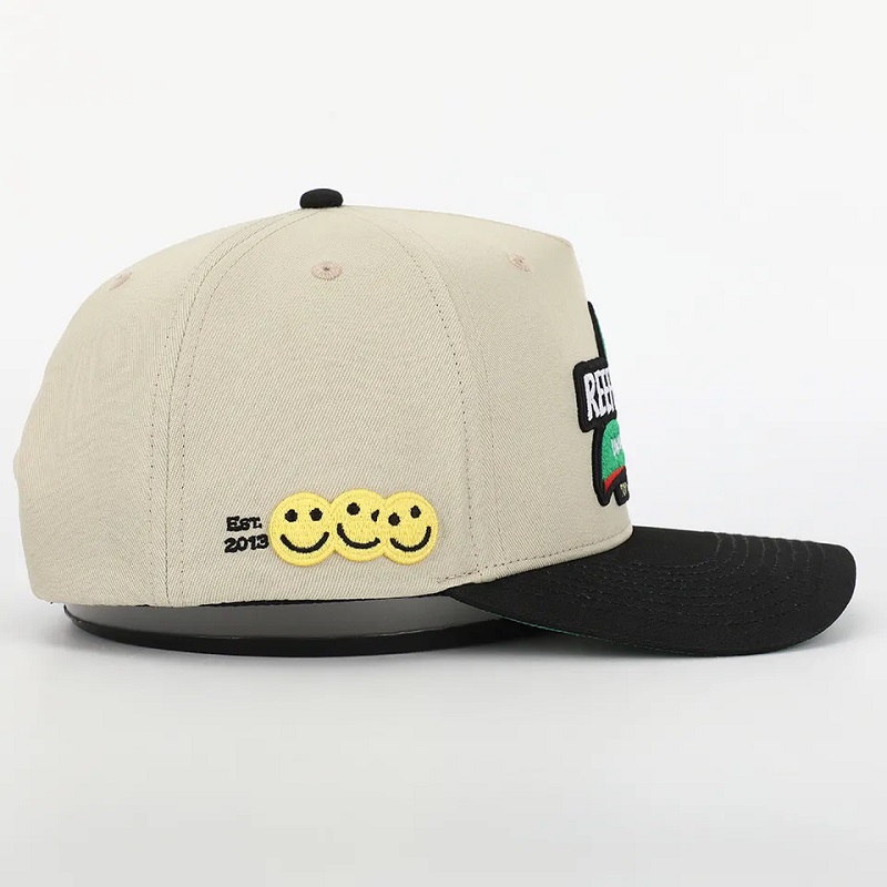 OEM Custom 5 แผงโค้งเบสบอลผ้าฝ้ายปีกกว้าง, Gorras สปอร์ตโปรไฟล์, โลโก้ปักปัก 3 มิติ