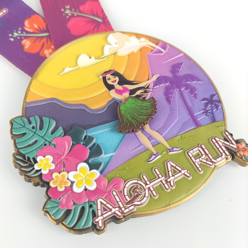 เหรียญแข่งที่กำหนดเองคลาสสิก Aloha Run Medals 3D พิมพ์เหรียญมาราธอน Fun Run Medals Finisher Medals