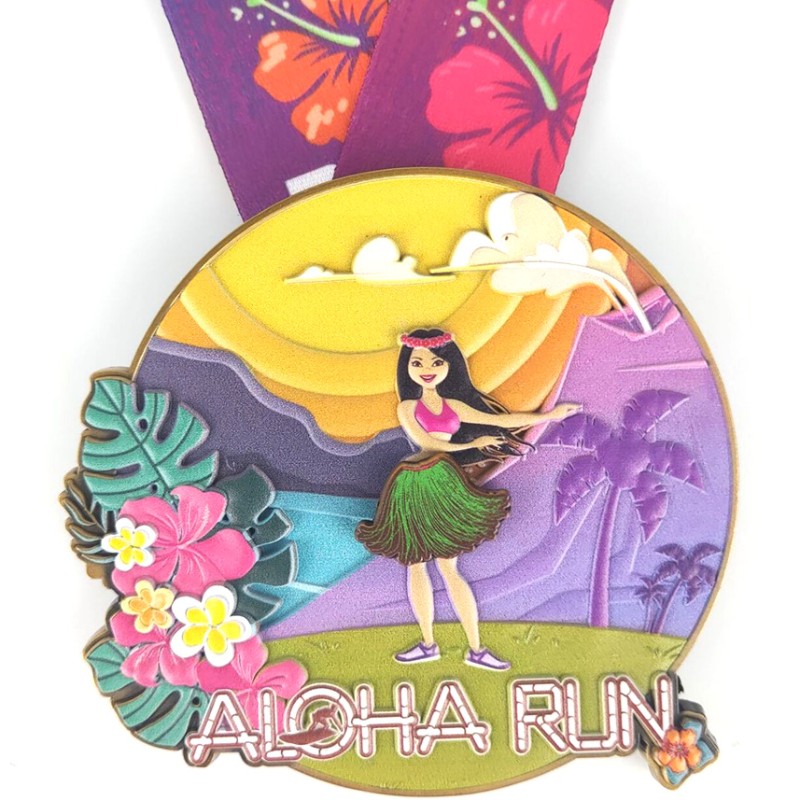 เหรียญแข่งที่กำหนดเองคลาสสิก Aloha Run Medals 3D พิมพ์เหรียญมาราธอน Fun Run Medals Finisher Medals